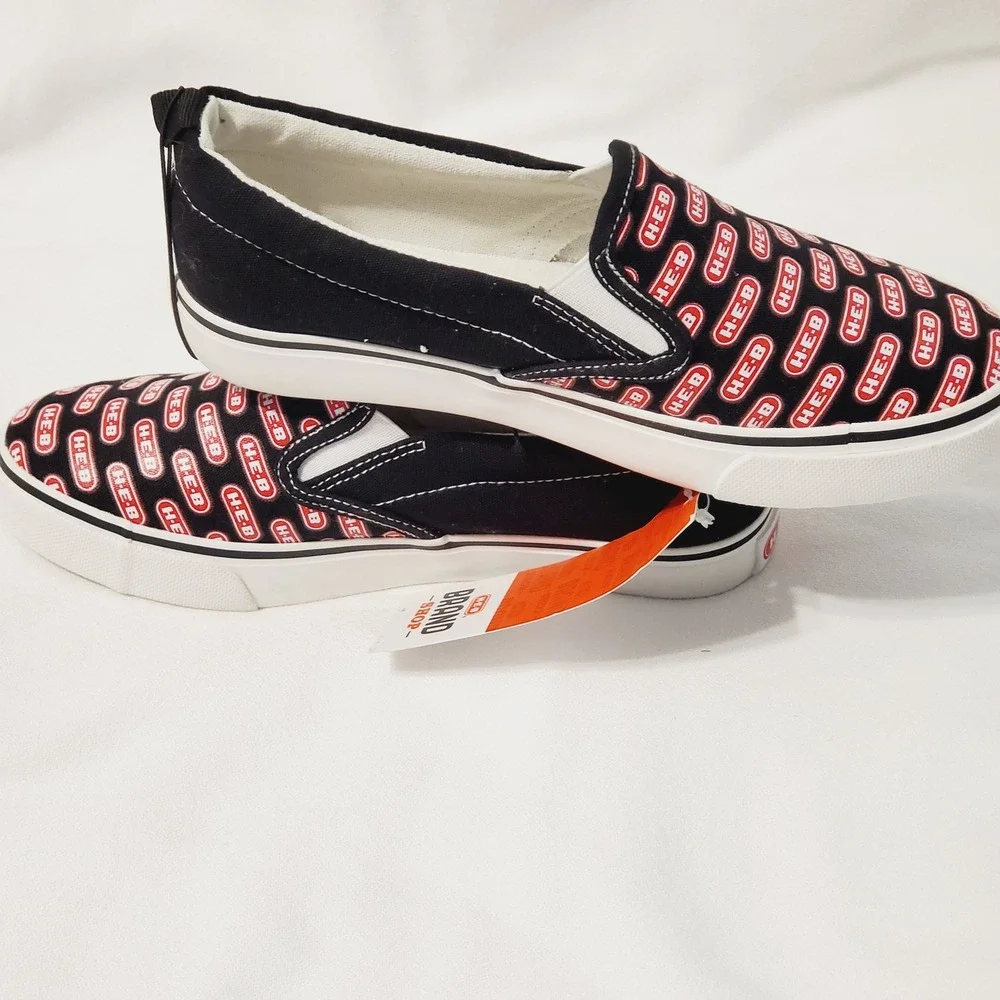 HEB Brand Shop Racetrack Twin Gore Kids Slip On Sneakers Black Red Logo Size 3